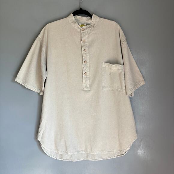 DRAWSTRINGS OF MALIBU Men's Small Short Sleeve Cotton Mandarin Collar Hippie Top - Picture 1 of 10
